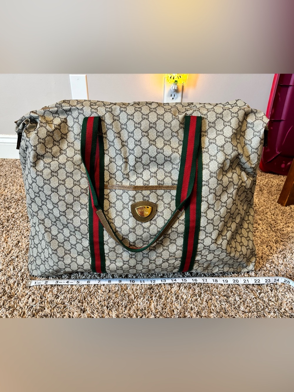 Gucci Plus GG Canvas Travel Tote with Sherry line Web Straps